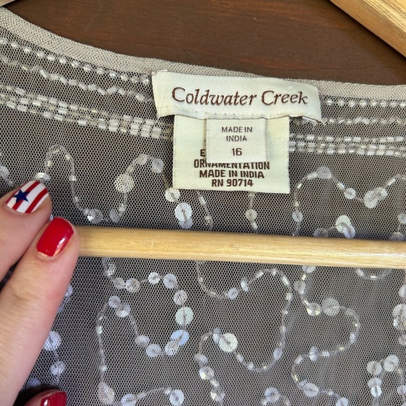 NWT Coldwater Creek Gray Sequin Mesh Top Size 16 - Picture 3 of 5